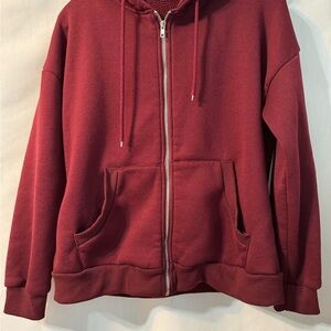 An Oversized Women’s zippered Sweatshirt, Wine, Size: Small,